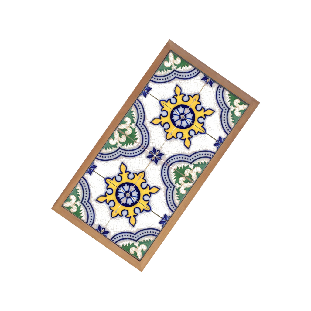 serving platter medium size made in portugal tiles and wood